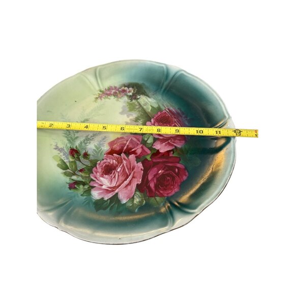 Vintage German Floral Decorative Plate Pink Red Roses 12 Inch - Picture 6 of 6
